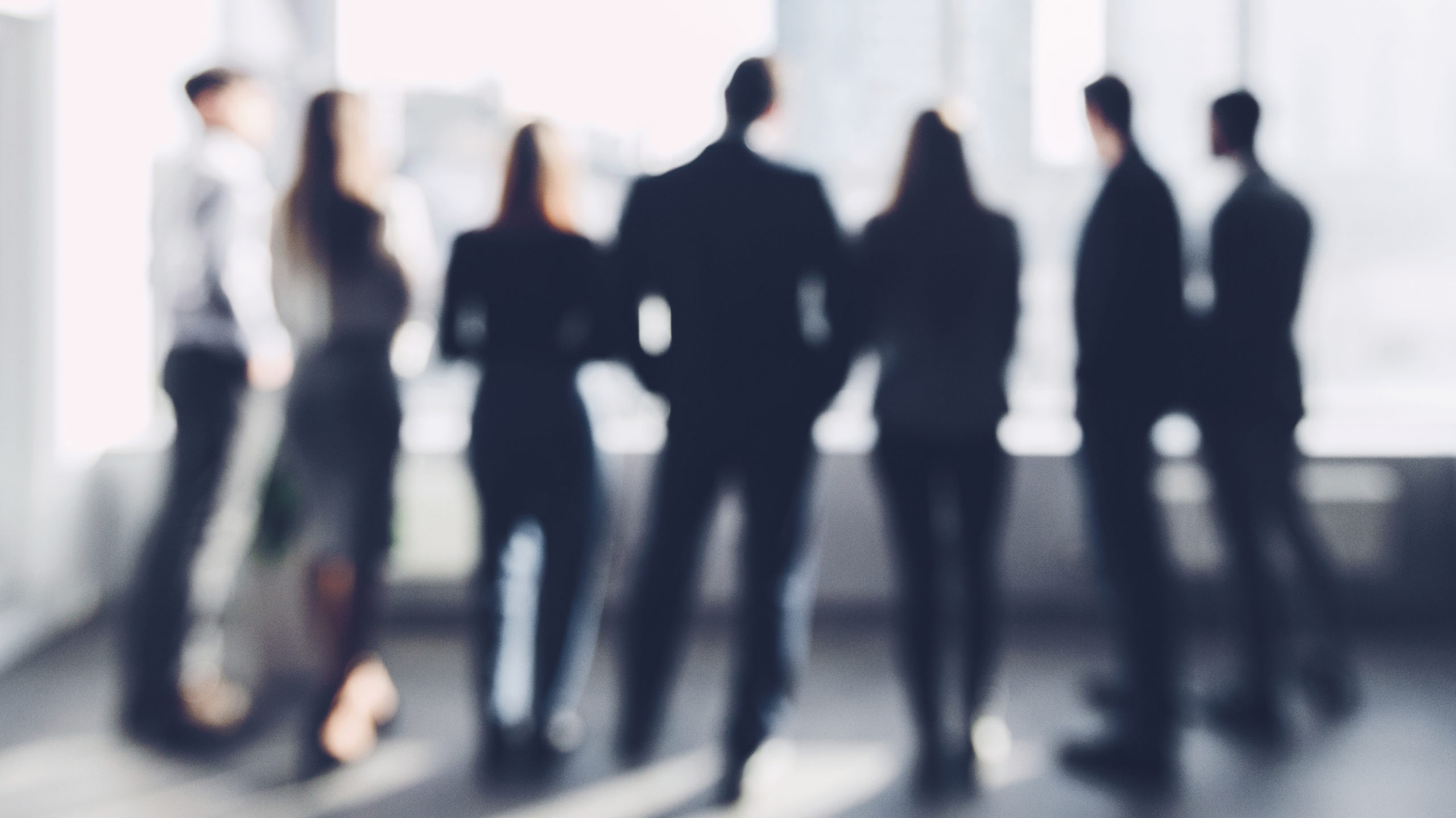 Business team looking through window, blurred Business team concept, blurred. People looking through window, standing in row, back view